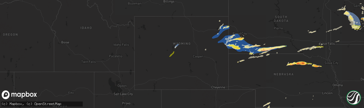 Hail map in Wyoming on August 26, 2024