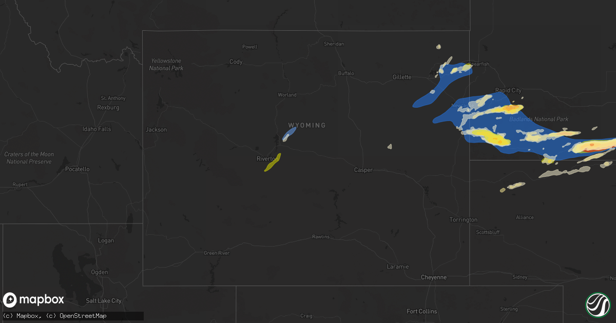 Hail map in Wyoming on August 26, 2024