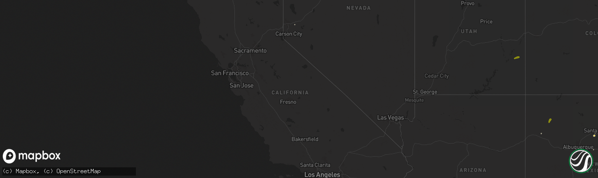 Hail map in California on August 26, 2025