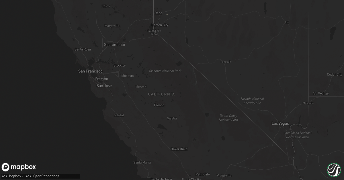 Hail map in California on August 26, 2025