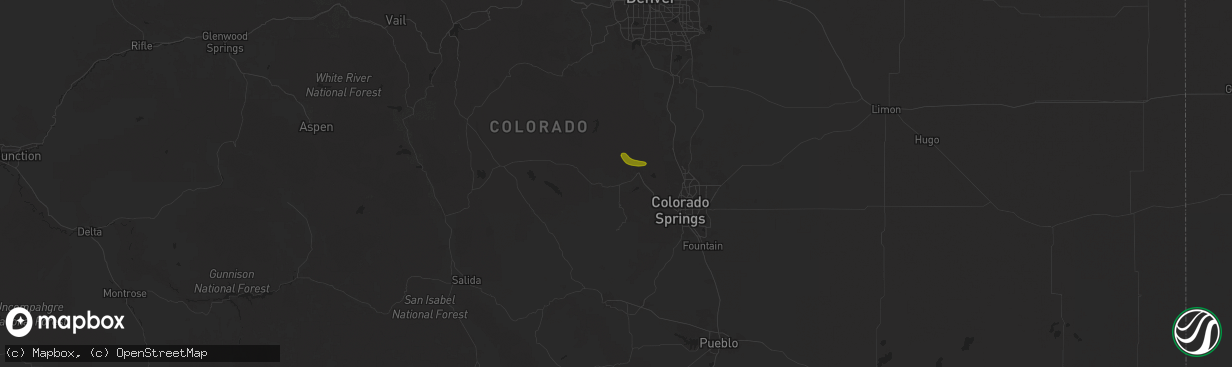 Hail map in Divide, CO on August 26, 2025