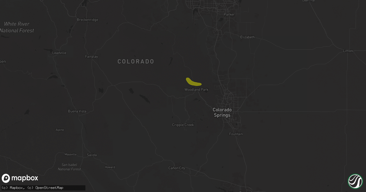 Hail map in Divide, CO on August 26, 2025
