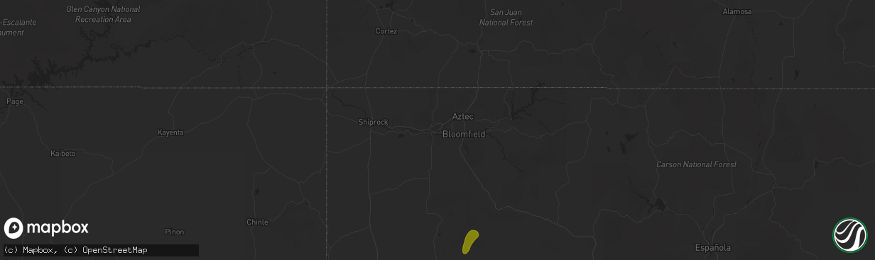 Hail map in Farmington, NM on August 26, 2025