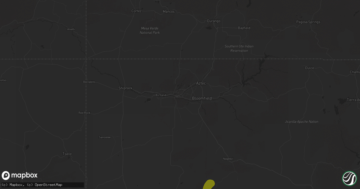 Hail map in Farmington, NM on August 26, 2025