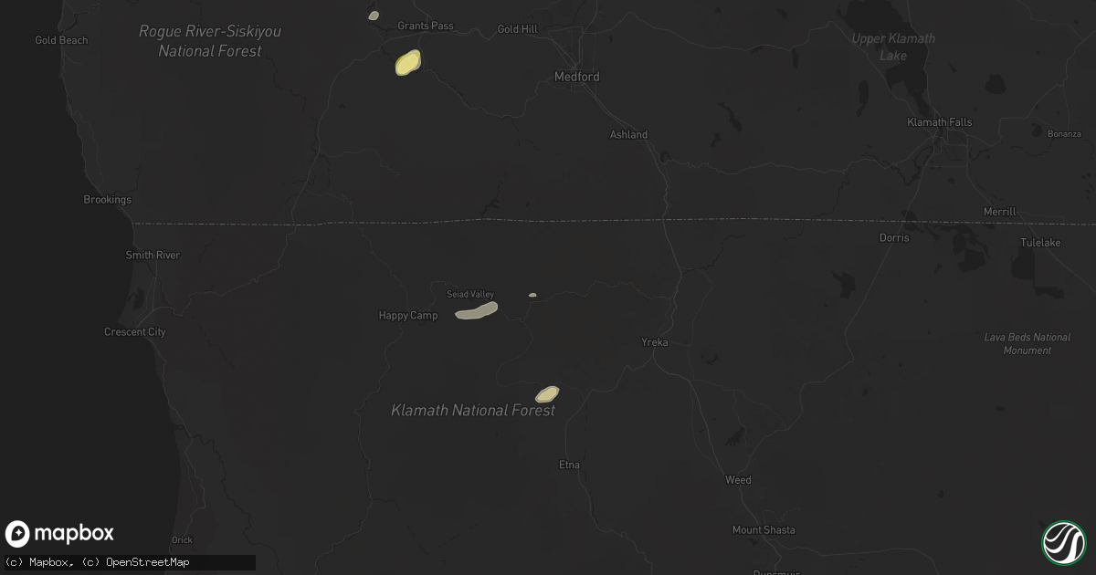 Hail map in Klamath River, CA on August 26, 2025