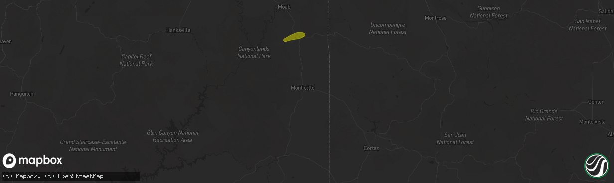 Hail map in Monticello, UT on August 26, 2025