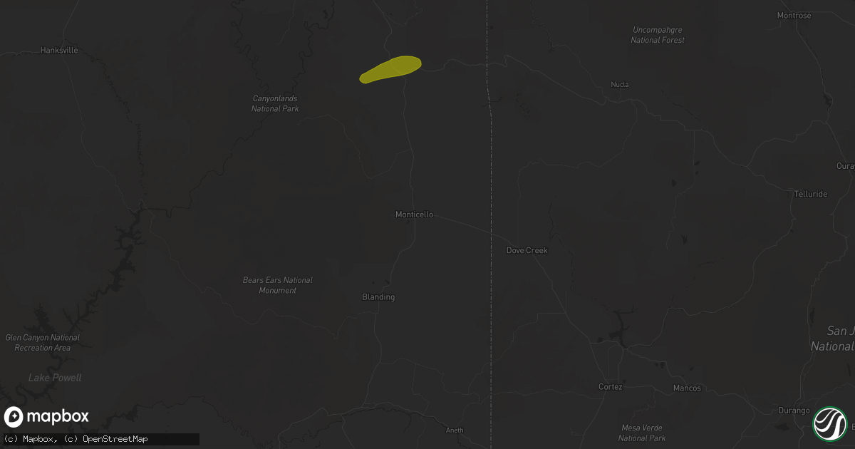 Hail map in Monticello, UT on August 26, 2025