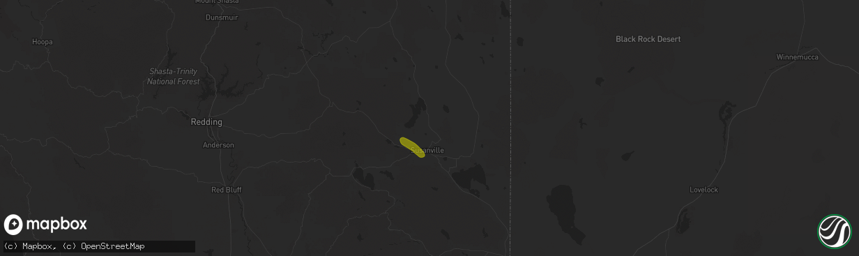 Hail map in Susanville, CA on August 26, 2025