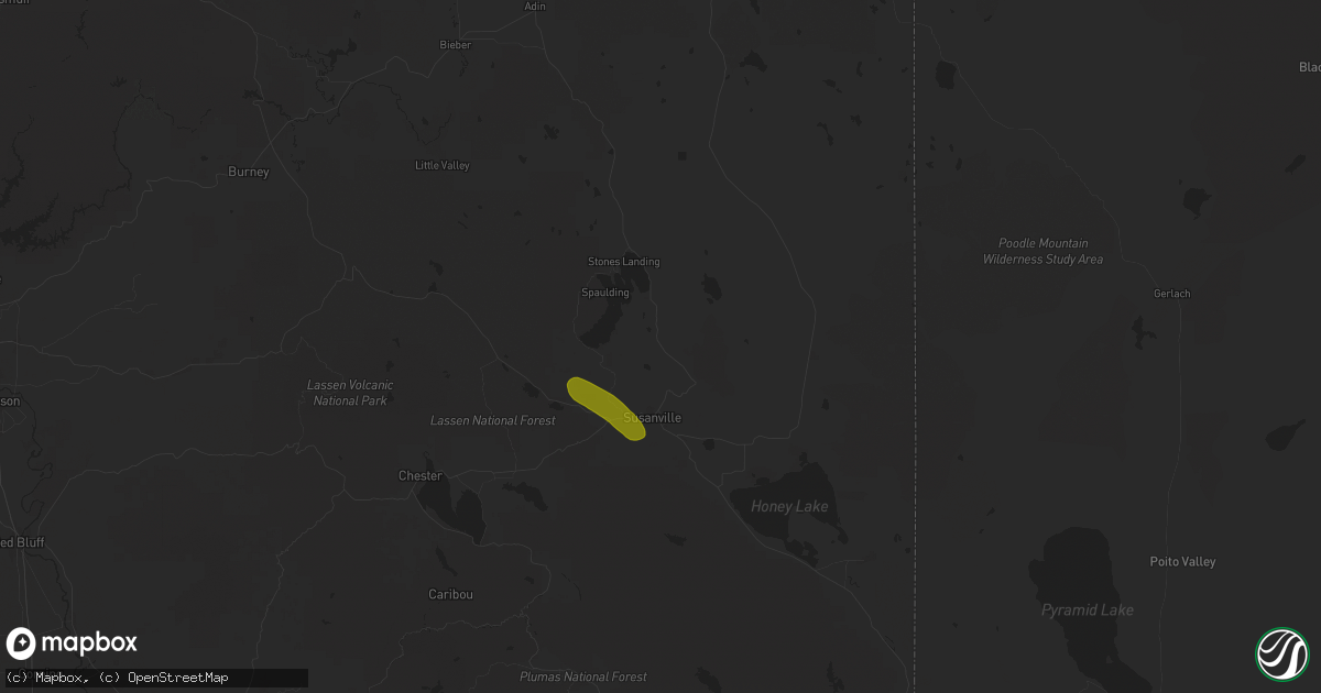 Hail map in Susanville, CA on August 26, 2025