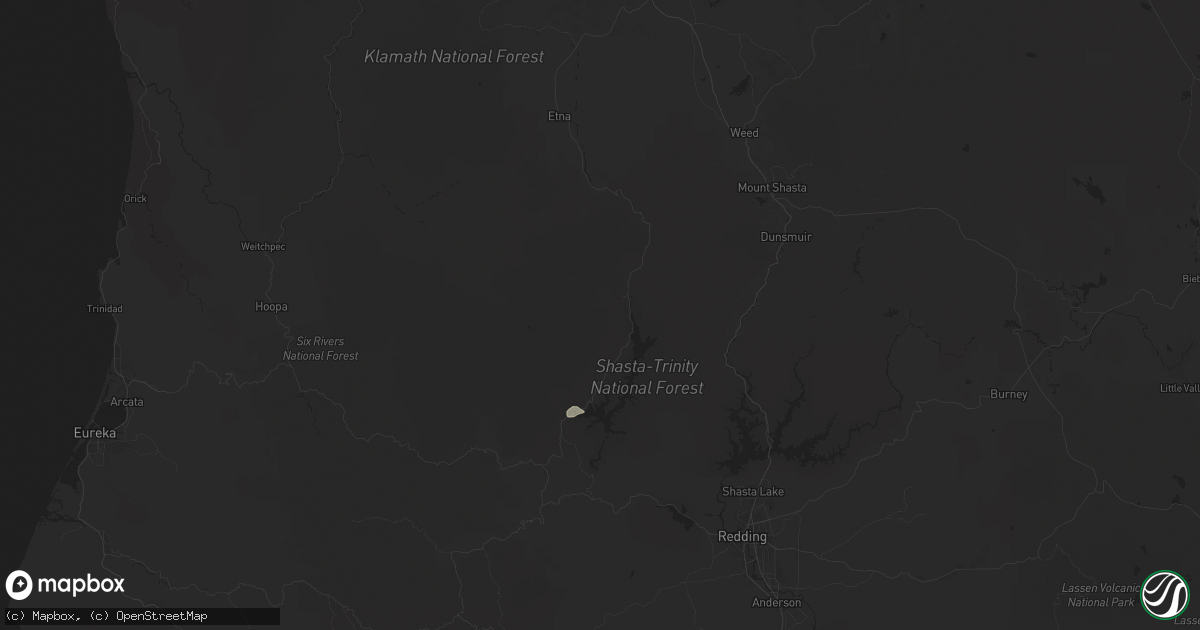 Hail map in Trinity Center, CA on August 26, 2025