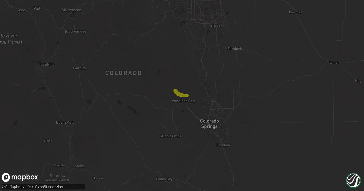 Hail map in Woodland Park, CO on August 26, 2025
