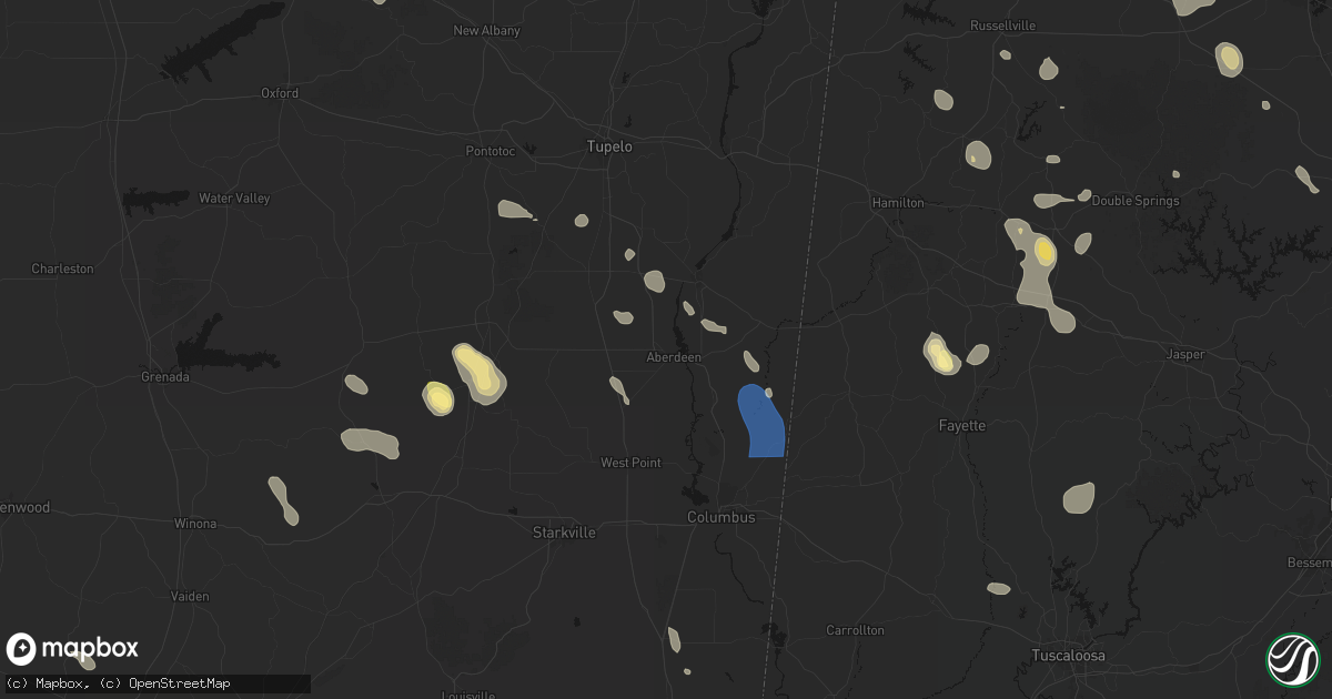 Hail map in Aberdeen, MS on August 26, 2026
