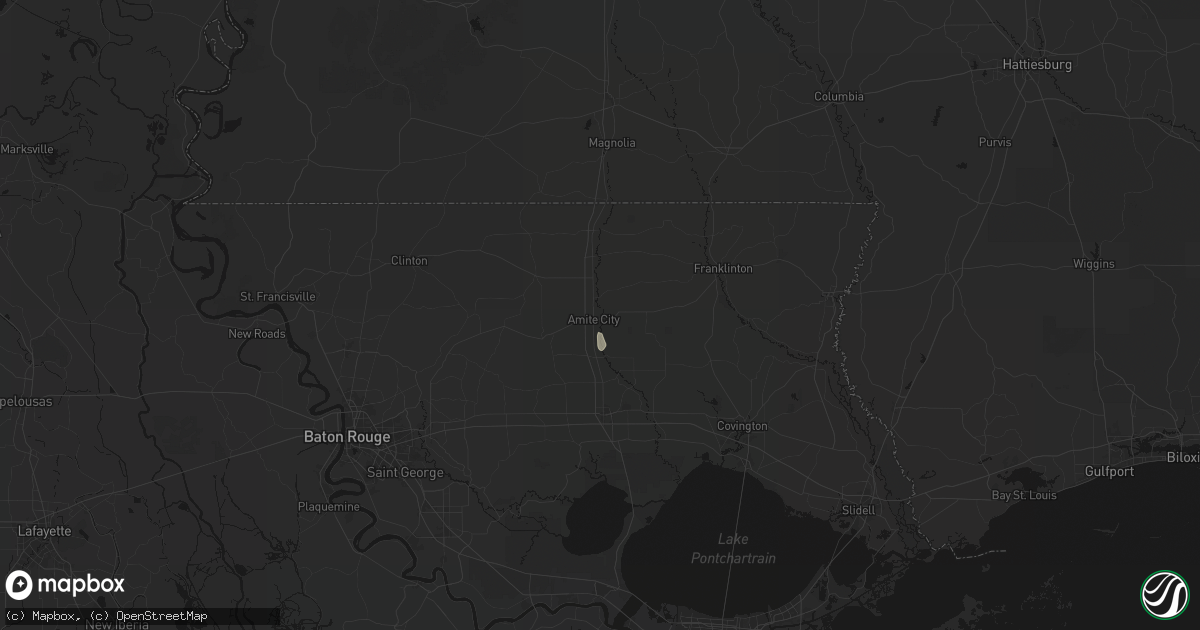 Hail map in Amite, LA on August 26, 2026