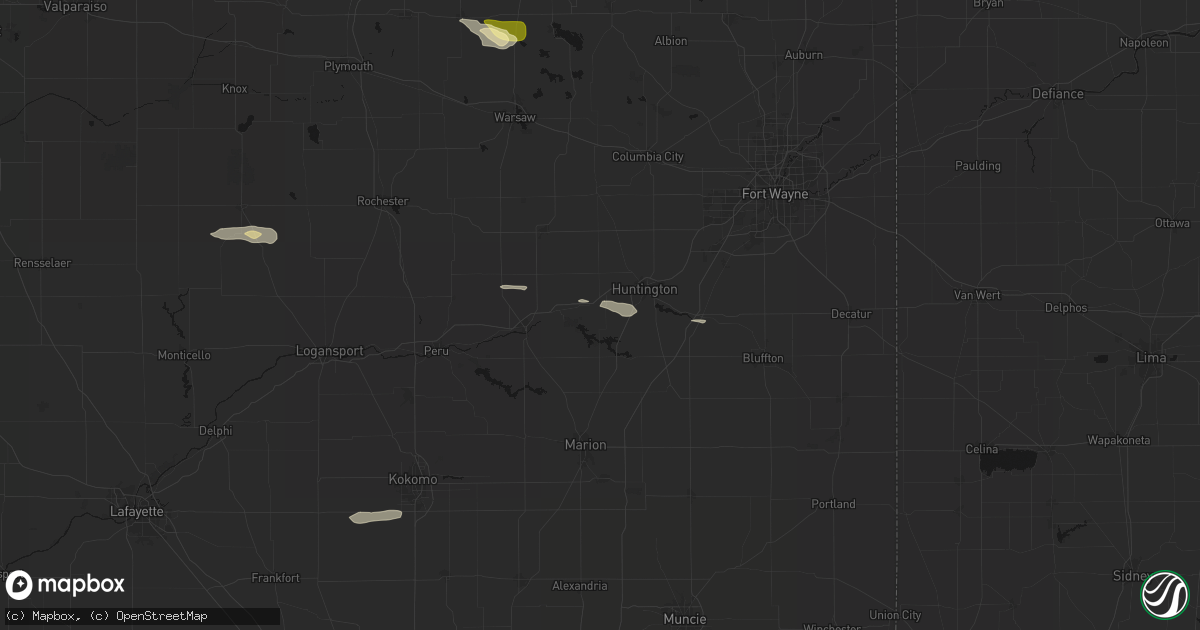 Hail map in Andrews, IN on August 26, 2026