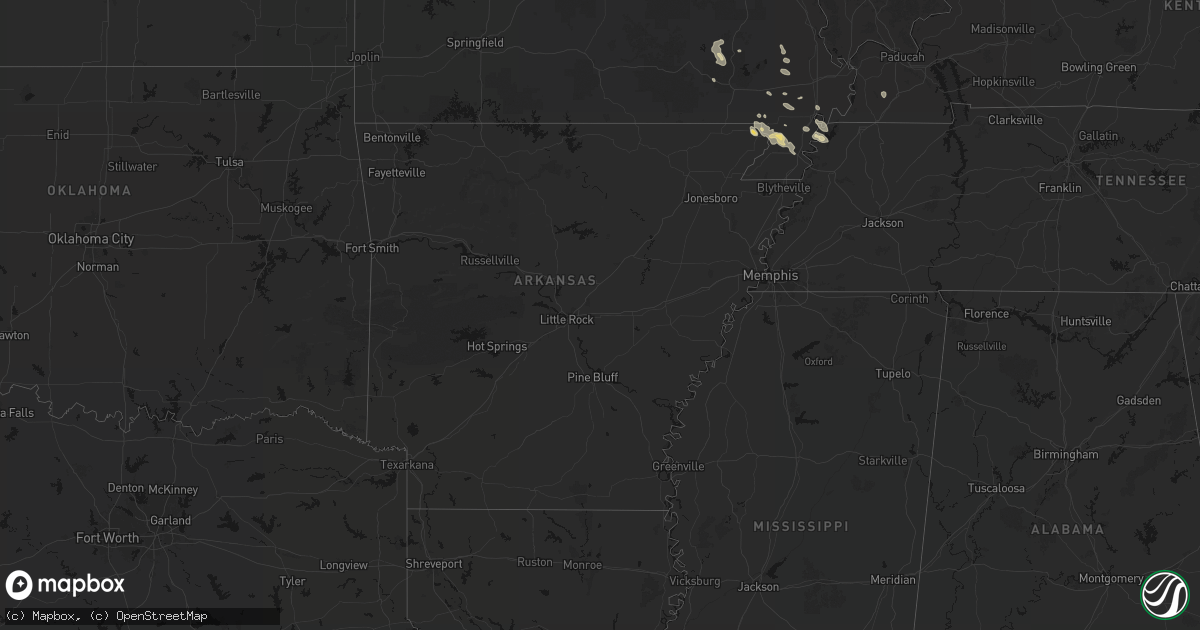 Hail map in Arkansas on August 26, 2026