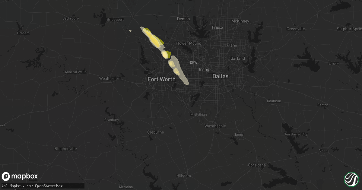 Hail map in Arlington, TX on August 26, 2026