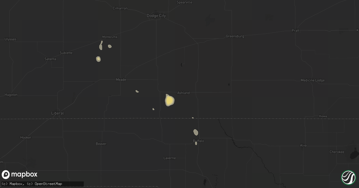 Hail map in Ashland, KS on August 26, 2026