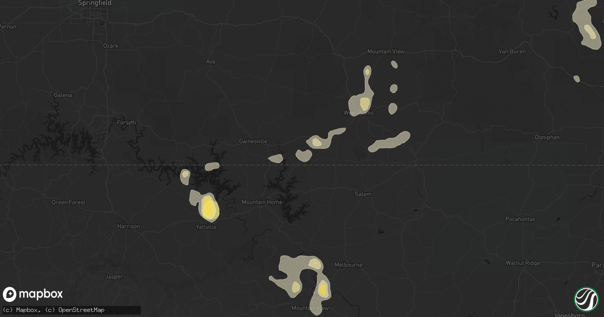 Hail map in Bakersfield, MO on August 26, 2026