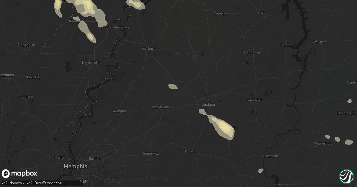 Hail map in Bells, TN on August 26, 2026