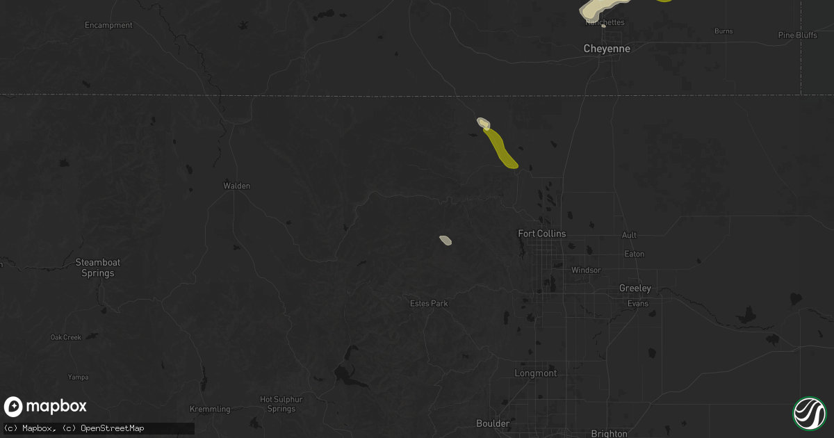 Hail map in Bellvue, CO on August 26, 2026