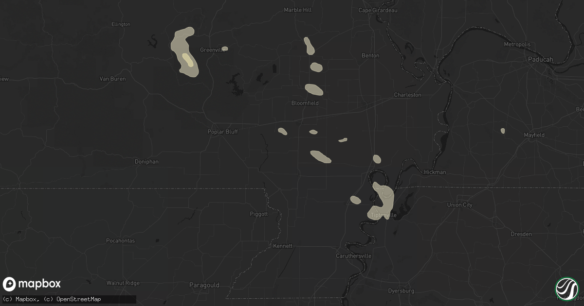 Hail map in Bernie, MO on August 26, 2026