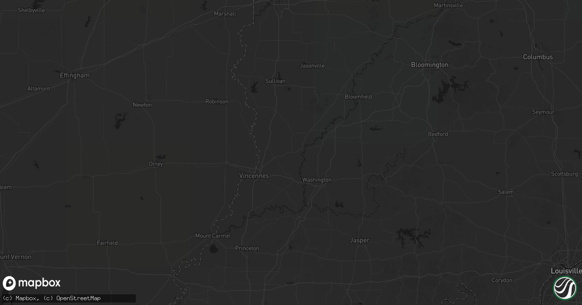 Hail map in Bicknell, IN on August 26, 2026