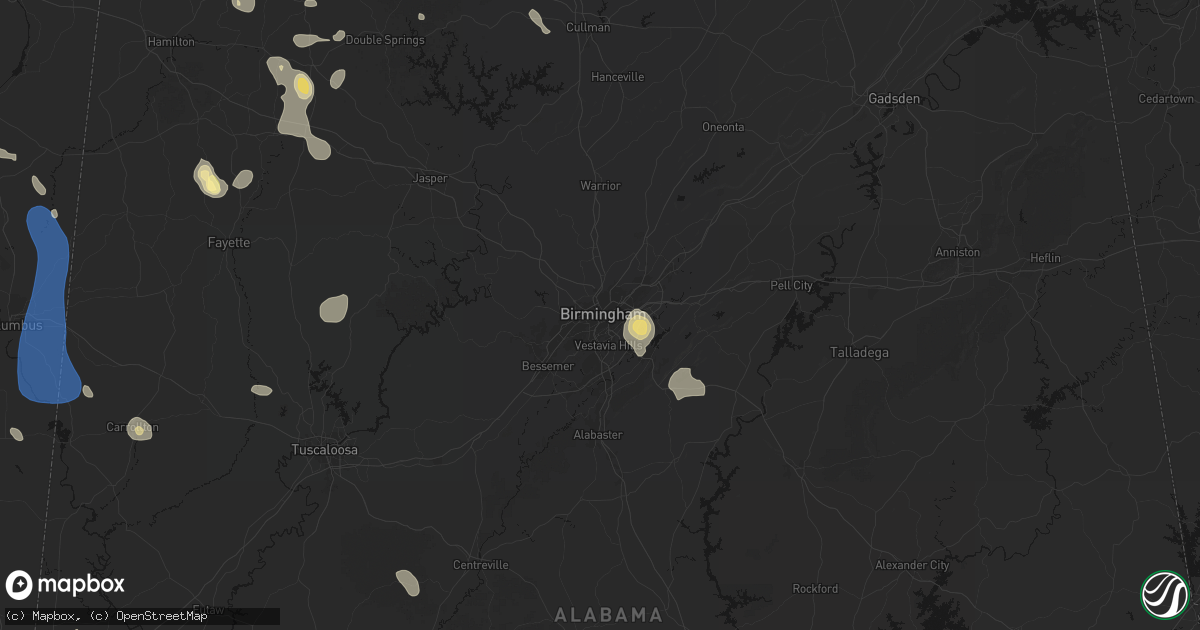 Hail map in Birmingham, AL on August 26, 2026