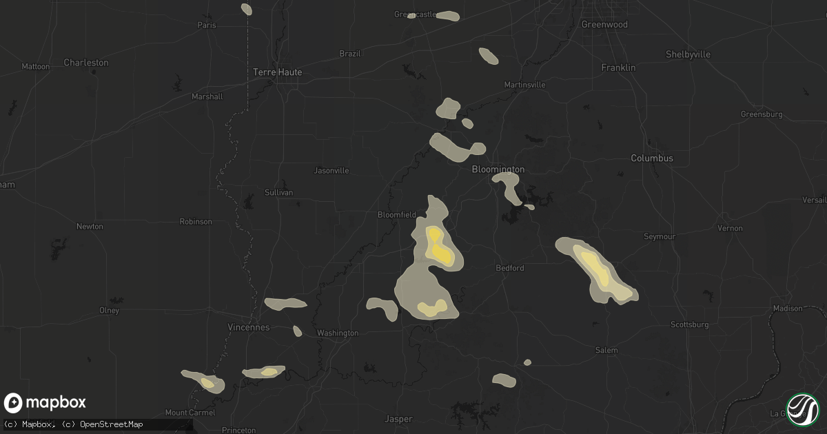 Hail map in Bloomfield, IN on August 26, 2026