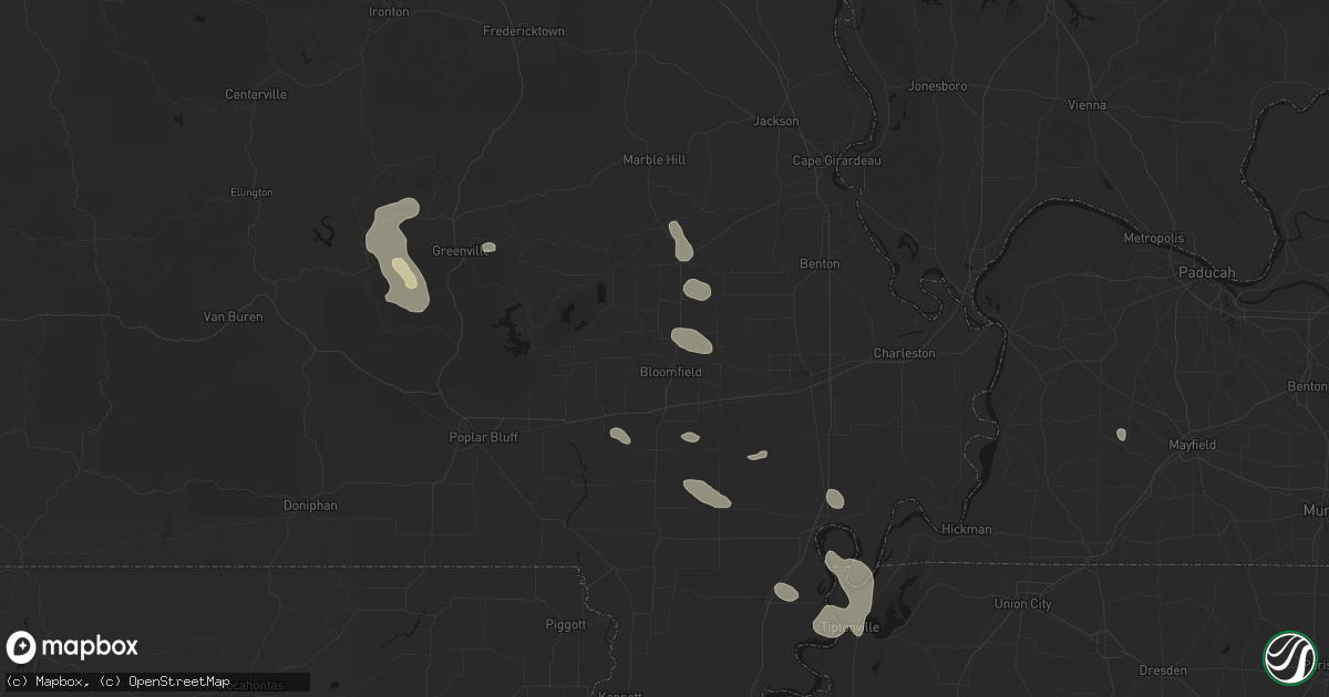 Hail map in Bloomfield, MO on August 26, 2026