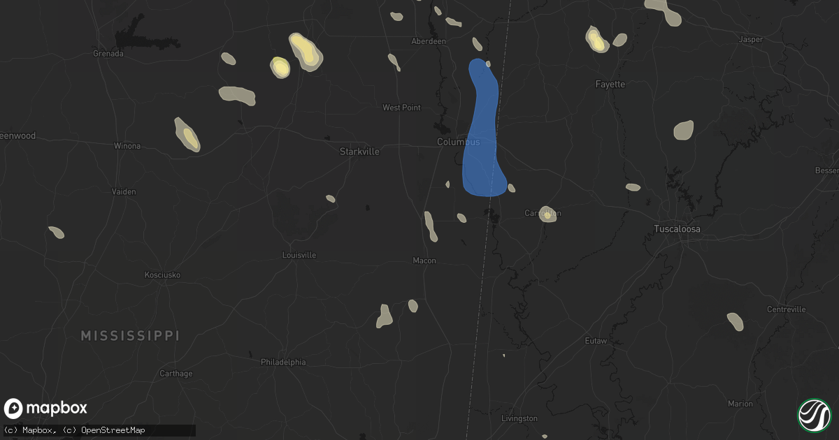 Hail map in Brooksville, MS on August 26, 2026