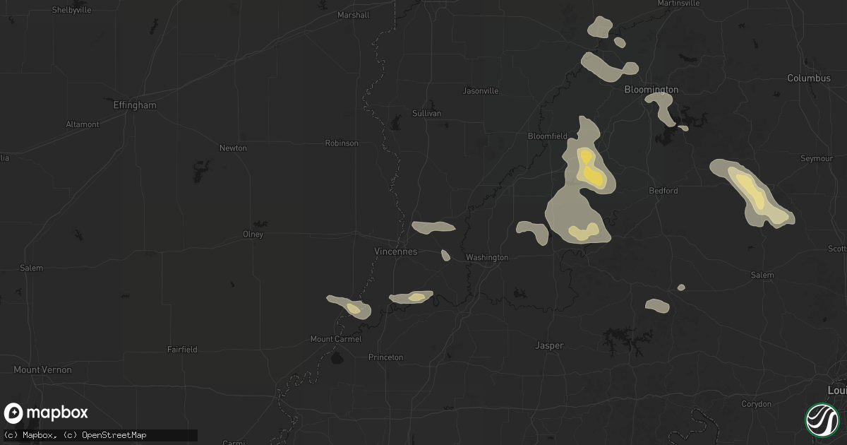 Hail map in Bruceville, IN on August 26, 2026