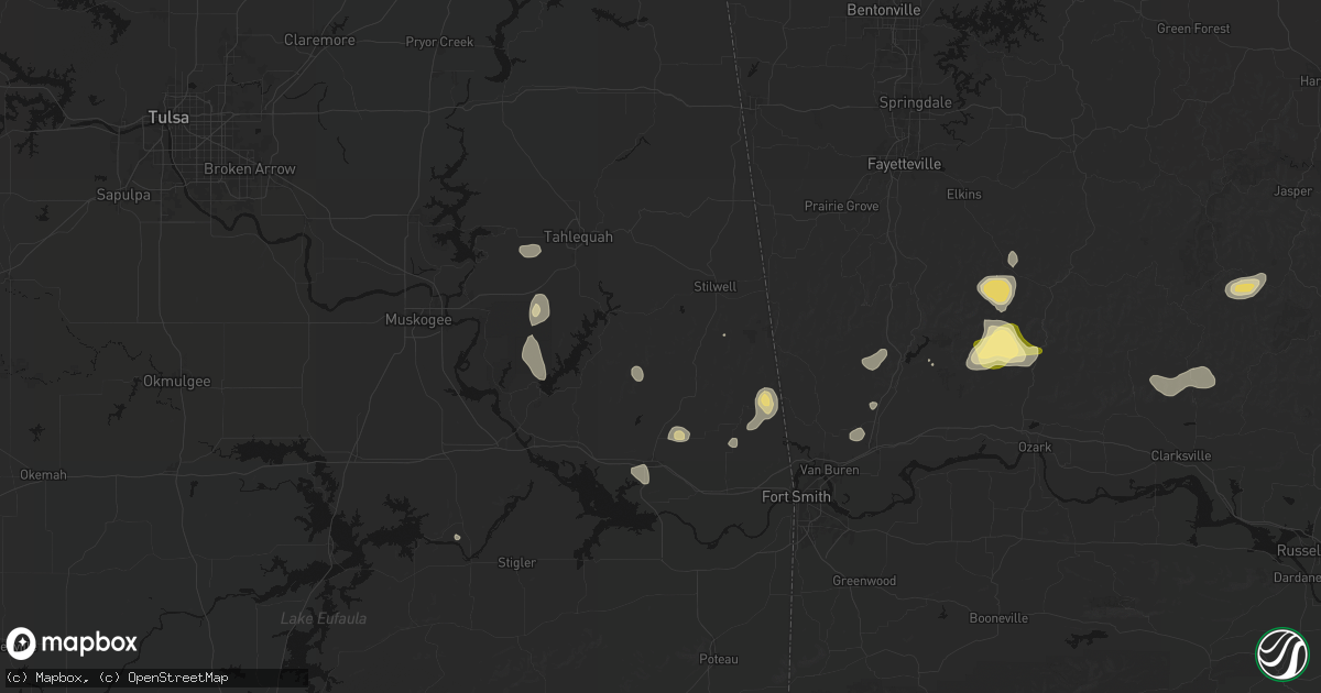Hail map in Bunch, OK on August 26, 2026