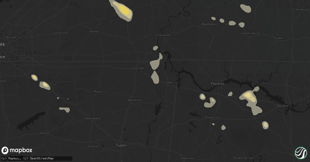 Hail map in Burnsville, MS on August 26, 2026
