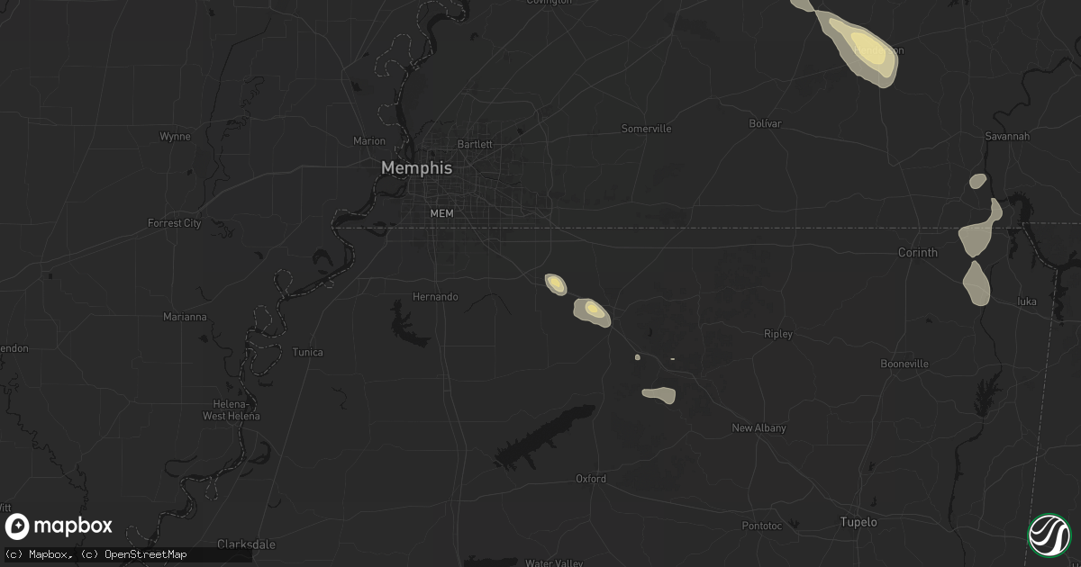 Hail map in Byhalia, MS on August 26, 2026