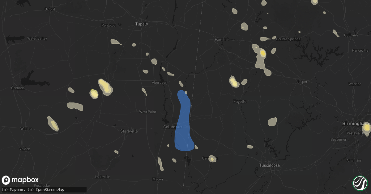 Hail map in Caledonia, MS on August 26, 2026