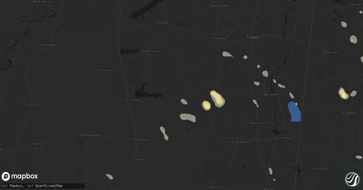 Hail map in Calhoun City, MS on August 26, 2026
