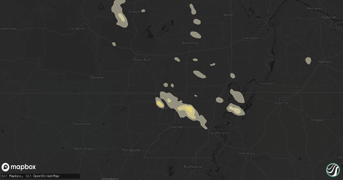 Hail map in Campbell, MO on August 26, 2026