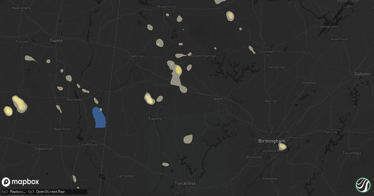 Hail map in Carbon Hill, AL on August 26, 2026