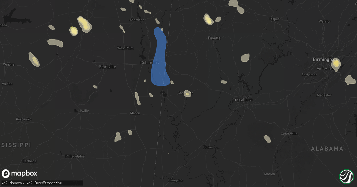 Hail map in Carrollton, AL on August 26, 2026