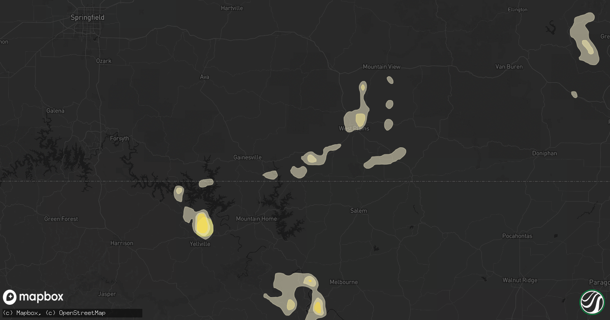 Hail map in Caulfield, MO on August 26, 2026