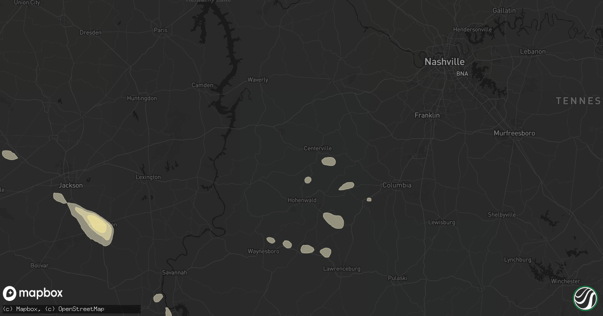 Hail map in Centerville, TN on August 26, 2026