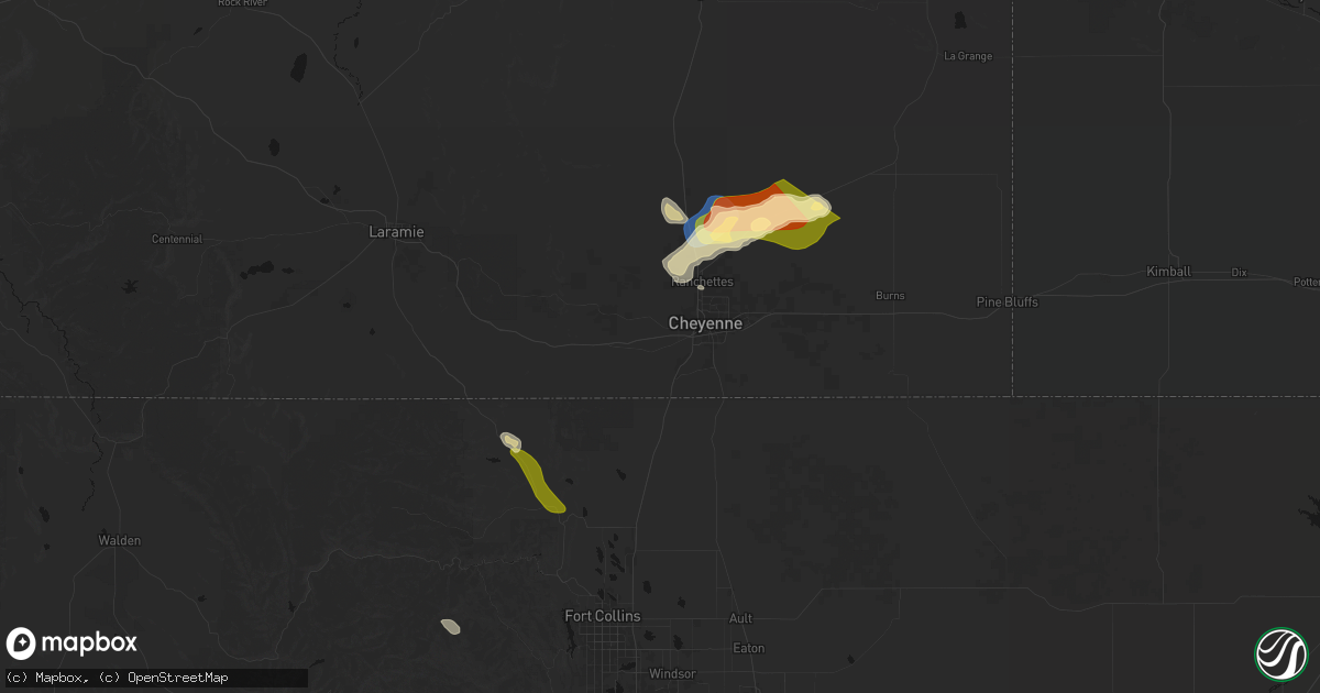 Hail map in Cheyenne, WY on August 26, 2026