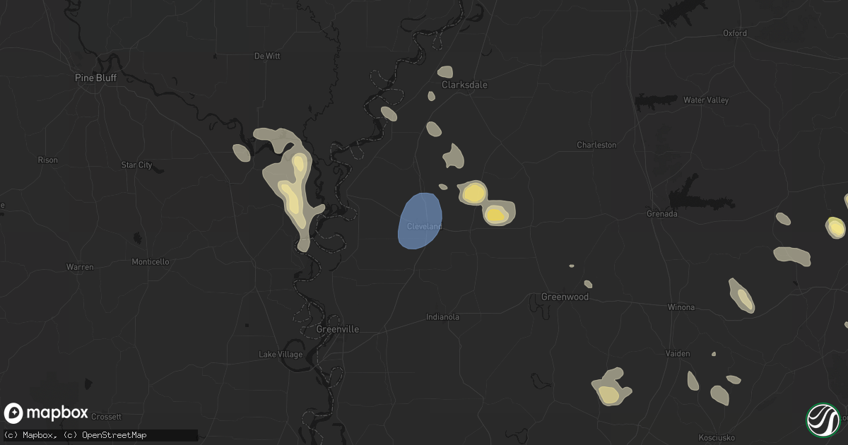 Hail map in Cleveland, MS on August 26, 2026