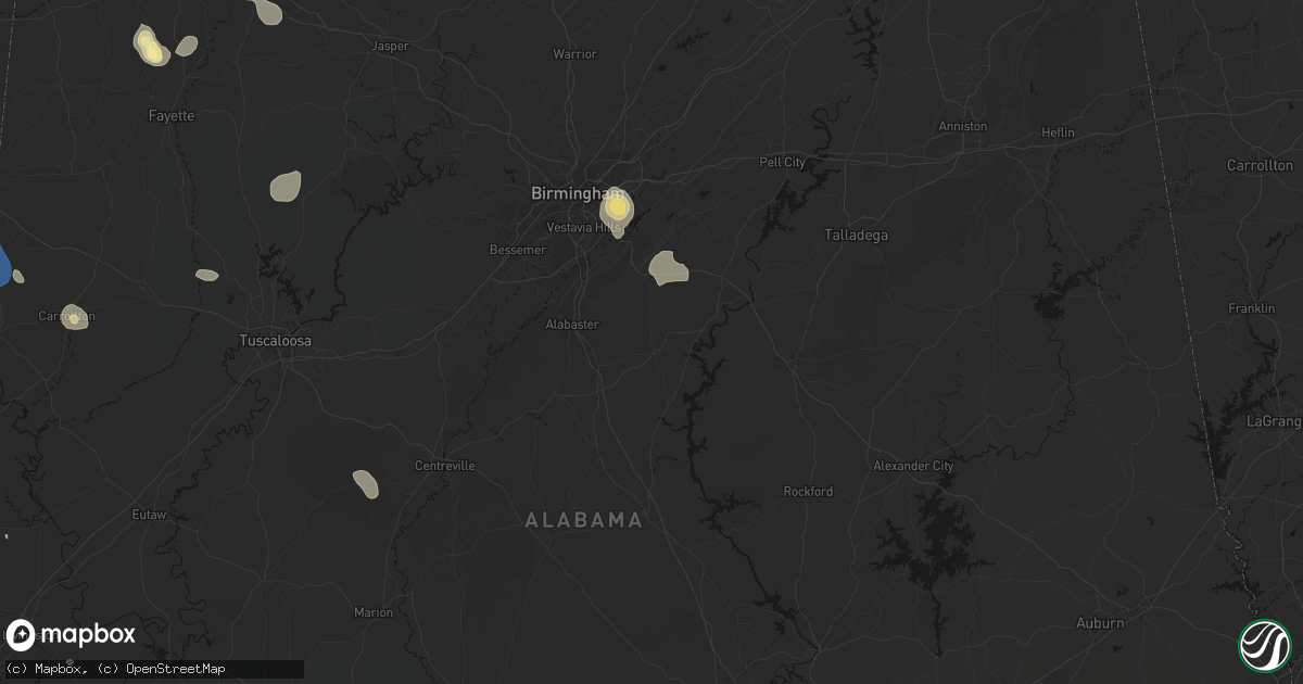 Hail map in Columbiana, AL on August 26, 2026