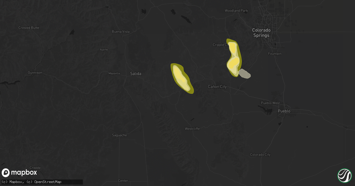 Hail map in Cotopaxi, CO on August 26, 2026
