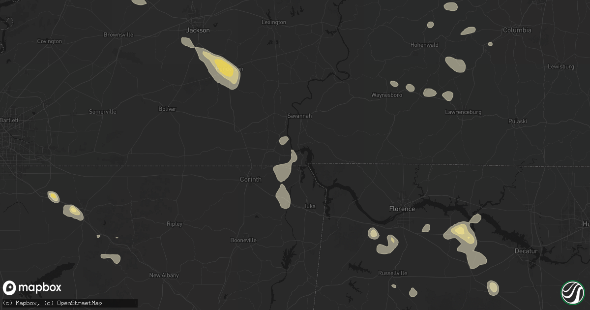 Hail map in Counce, TN on August 26, 2026