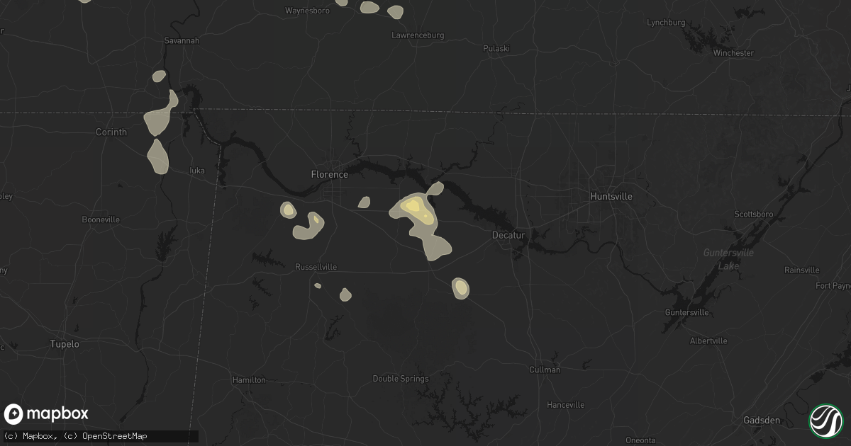 Hail map in Courtland, AL on August 26, 2026