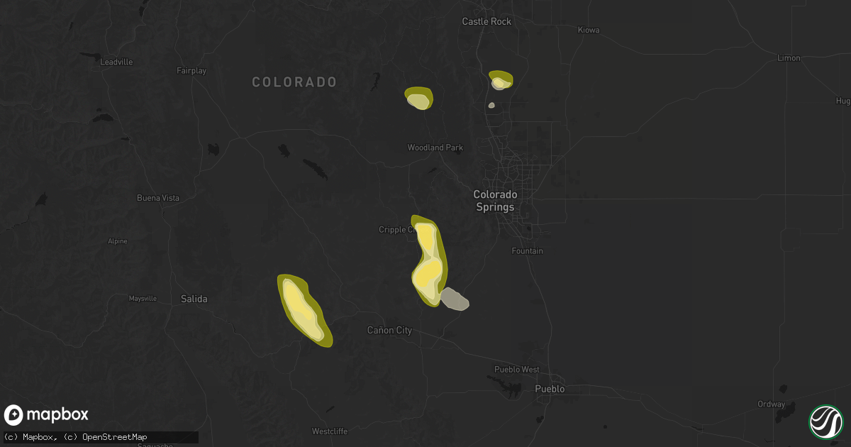 Hail map in Cripple Creek, CO on August 26, 2026