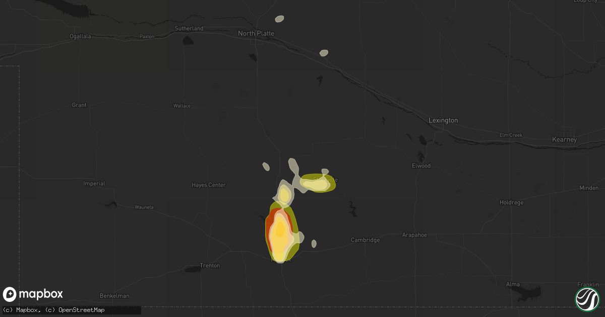 Hail map in Curtis, NE on August 26, 2026