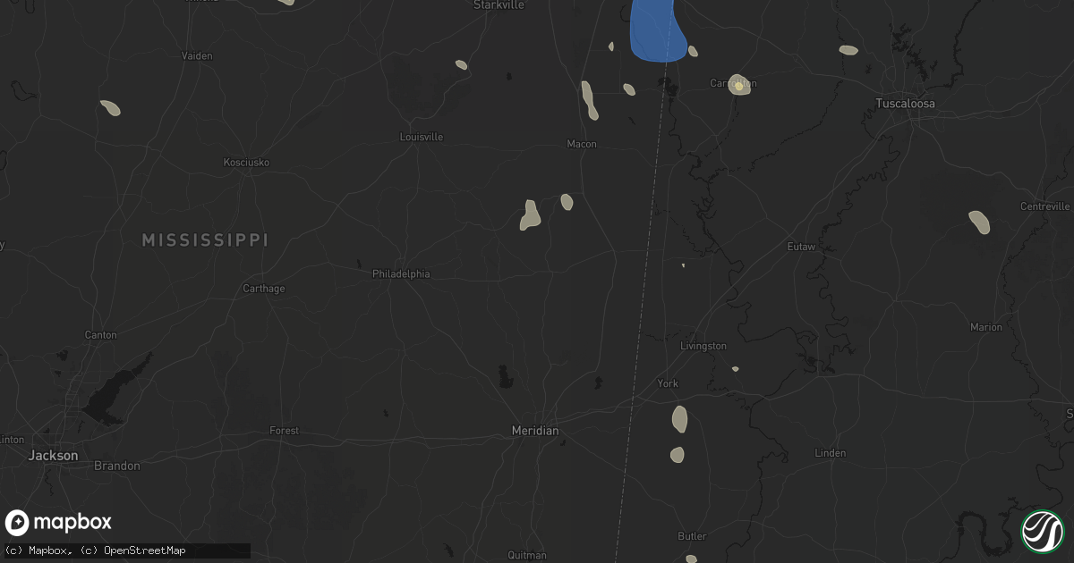 Hail map in De Kalb, MS on August 26, 2026